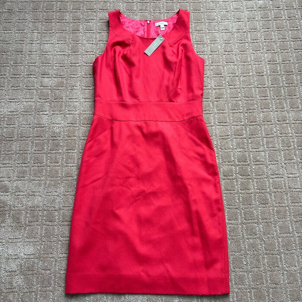 J. Crew Wool Sheath Dress Womens 6 Watermelon Coral Sleeveless Office Preppy NWT